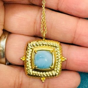Pendant with chain - 18K Gold over STERLING SILVER 925- Genuine Larimar.